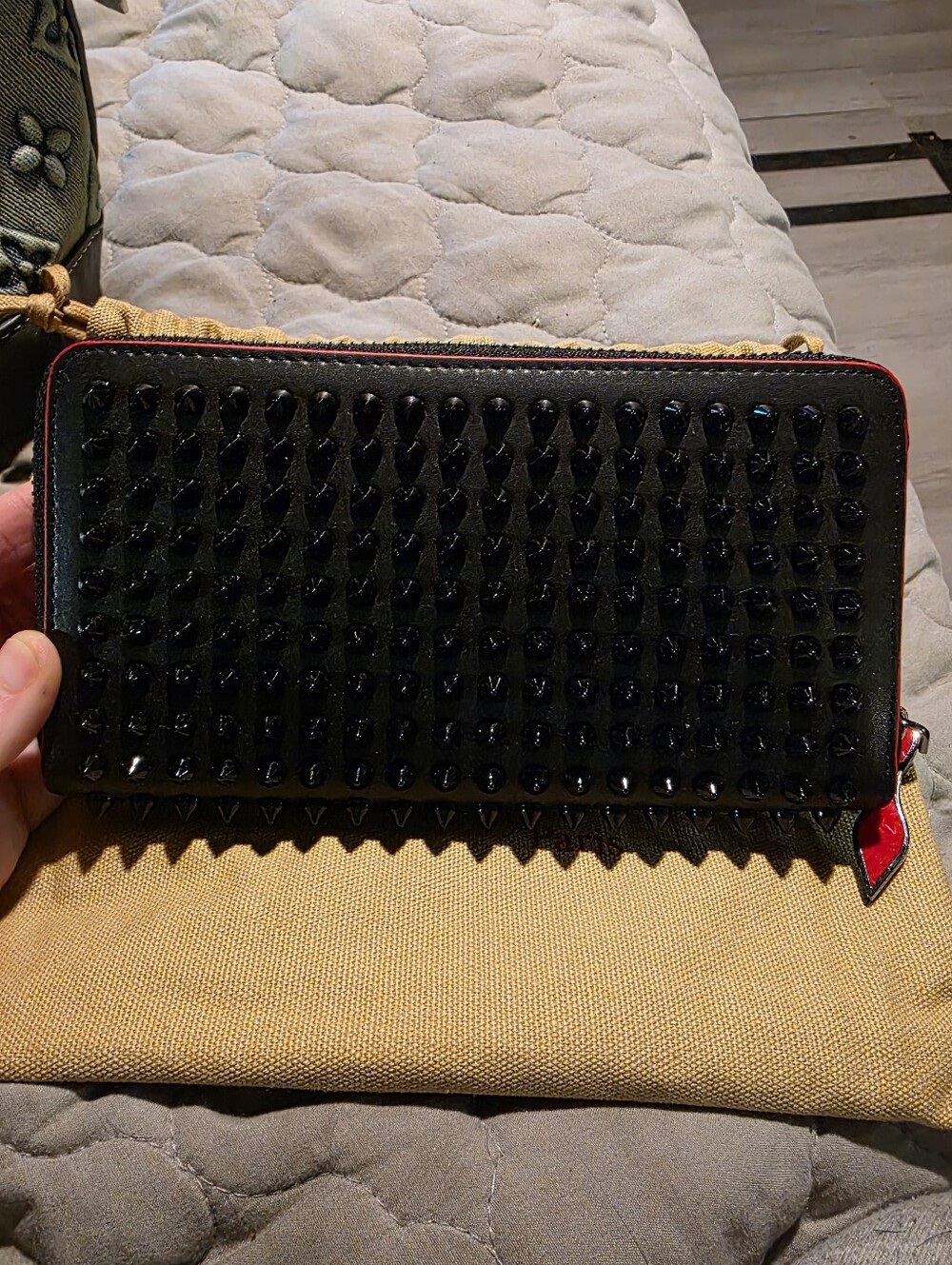 USED...Christian Louboutin Black Spiked Leather Zipper Wallet - Picture 16 of 16